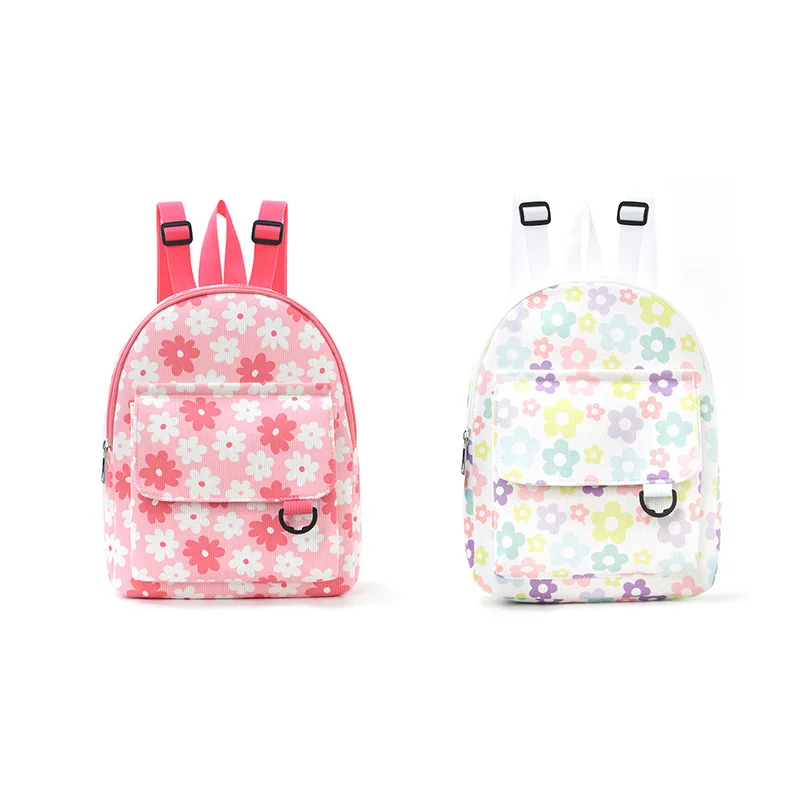

Striped corduroy women's small backpack with colorful flowers, for outdoor travel, portable, double-shoulder bag