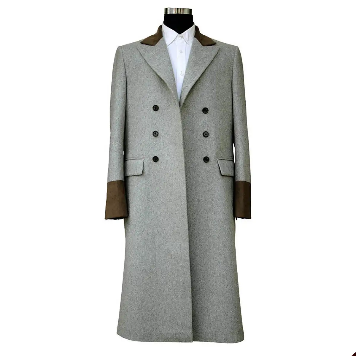 Handsome Men Coat One Piece Peaked Lapel Double Breasted Long Overcoat Winter Thick Business Occasion Customized Blazer