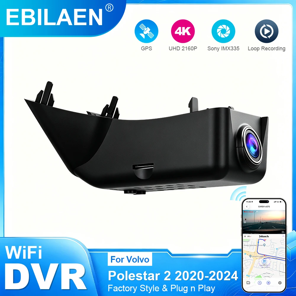 EBILAEN Dash Cam For Volvo Polestar 2 2020-2024 Factory Style DVR Plug and Play Dashcam Camera Car DVR Night Vision dash cam APP