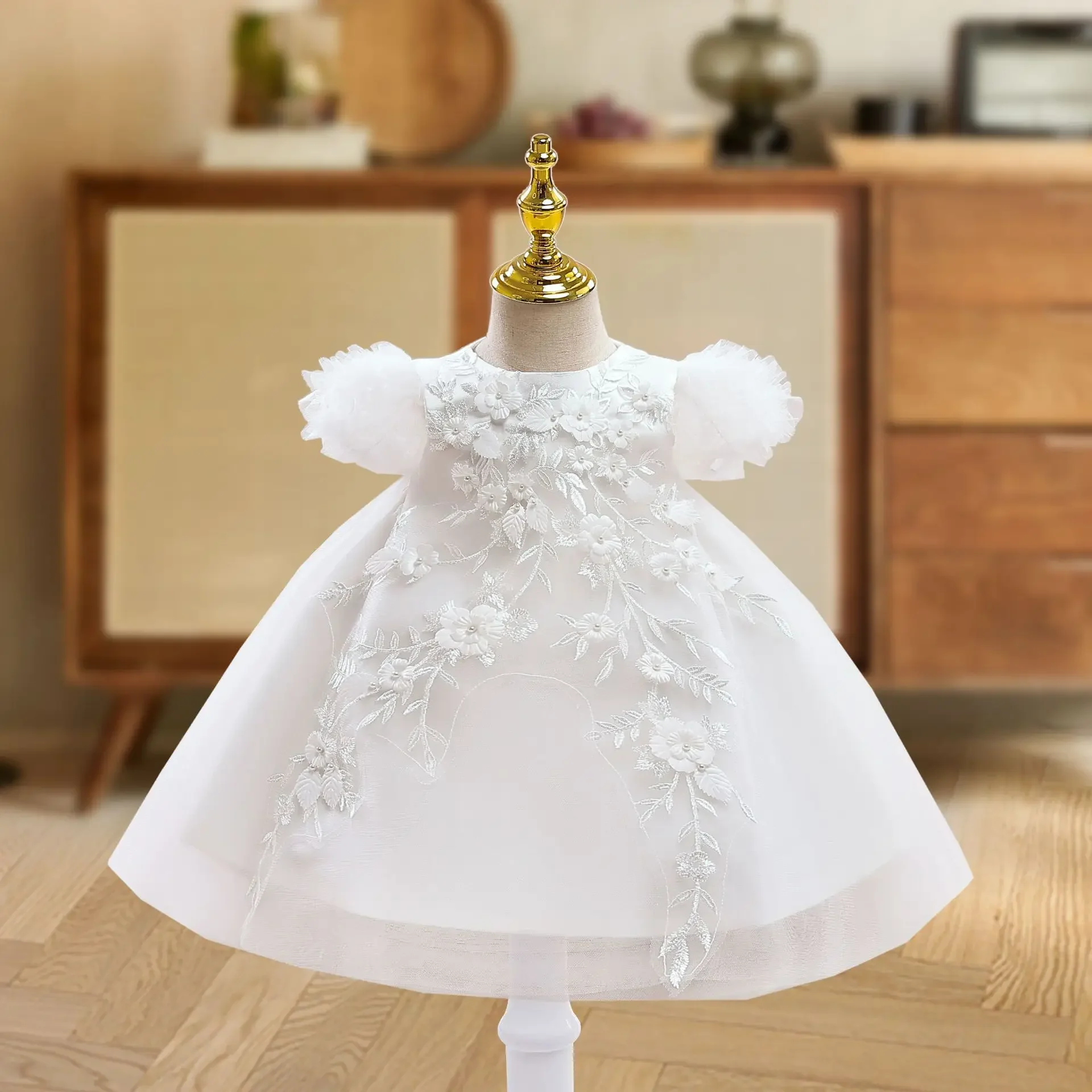 

Baby Girl Princess Tutu Dress Infant Toddler Birthday Puff Sleeve Big Bow Flower Birthday Elegant Baby Clothes 1-12Y