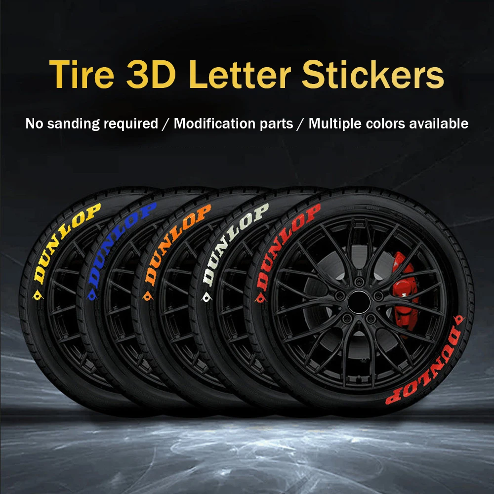 

3D DUNLOP Tire Lettering Decals Set, Raised Rubber Tire Stickers, for Car Motorcycle Vehicle Wheel Modification Parts