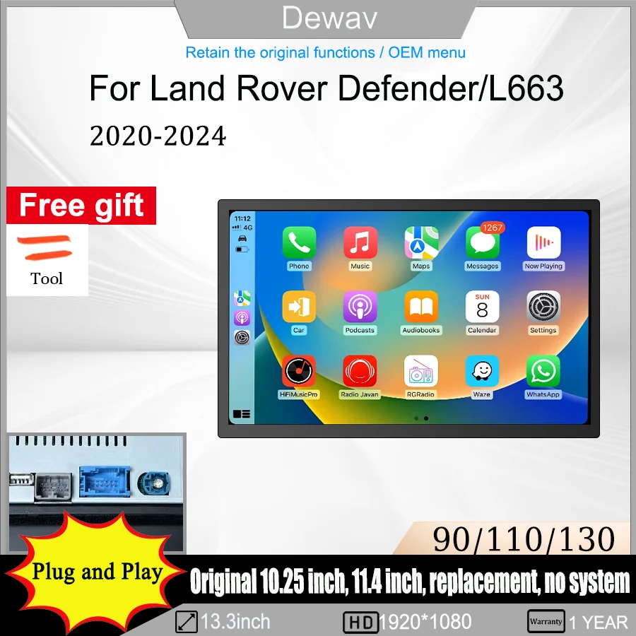 

13.3 inch curved HD Touch screen fit land rover defender 90/110/130 L663 Multimedia Player Screen Retain OEM systems