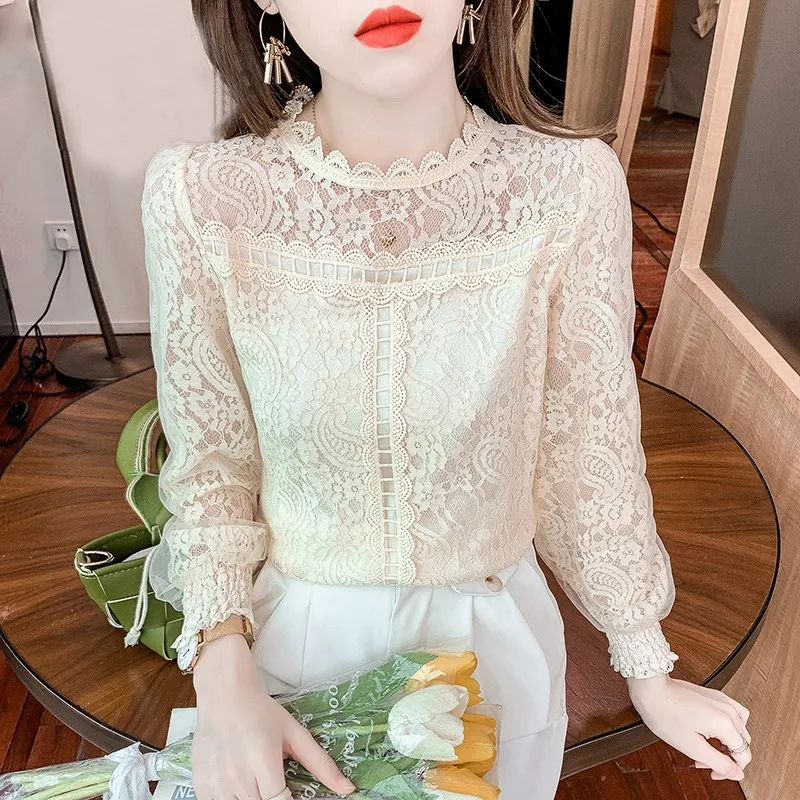 Autumn Chiffon Lace Blouse Women Shirts Summer White Tops Blusas Women Long Sleeve Blouses Women Clothing Feminine M-5XL NS5842