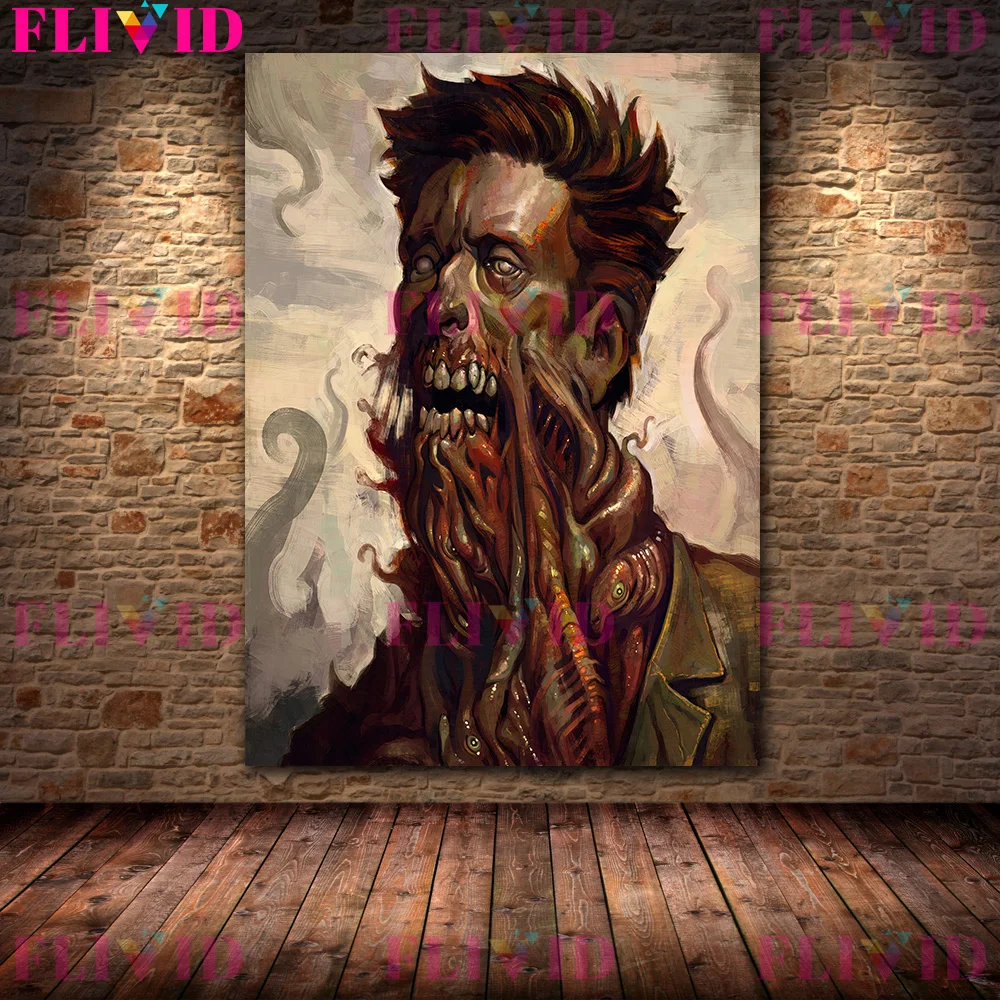 Creepy Ugly Humanoid Monster Wall Art Canvas Painting,Gothic Horror Portrait Art Poster And Print For Living Room Decor Unframed