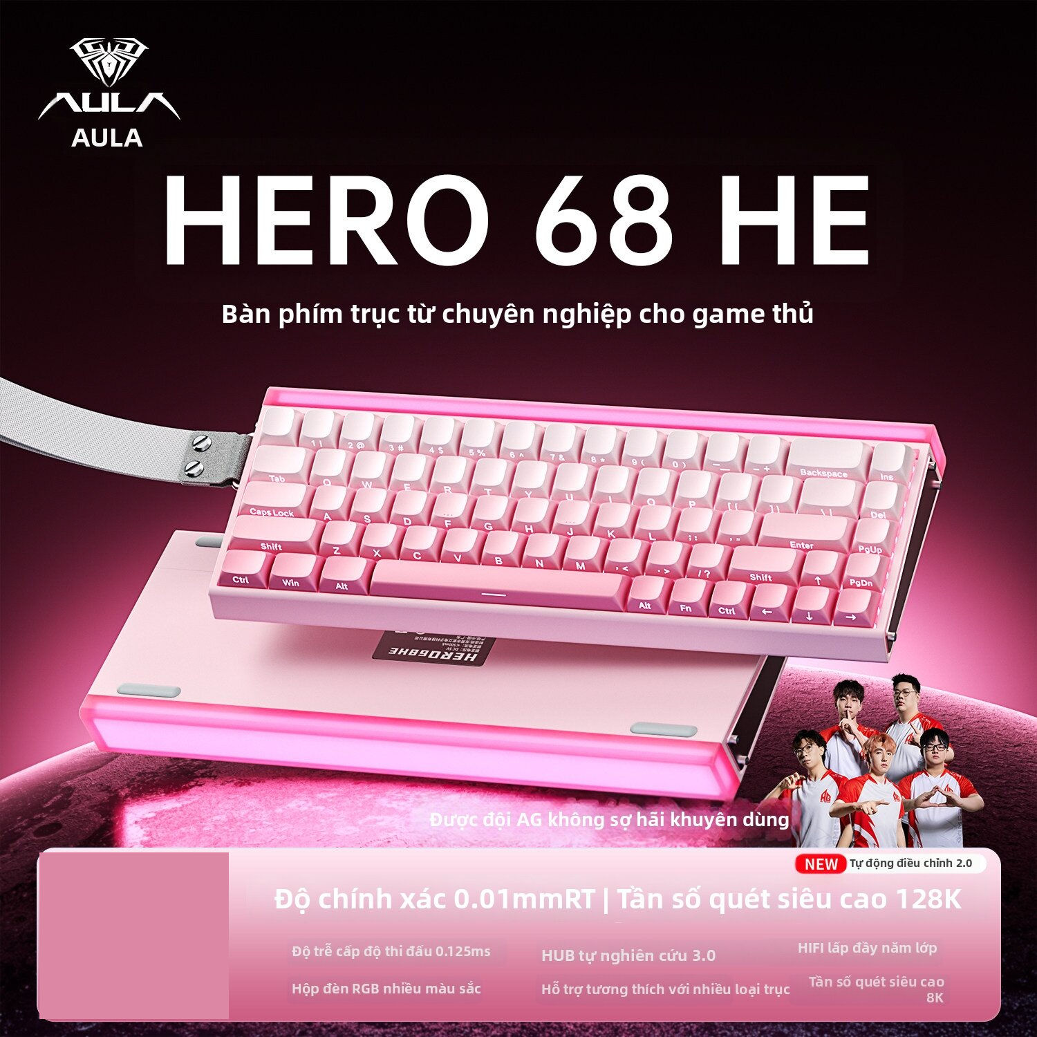 AULA Hero68he Bàn phím cơ Magnetic Switch 68 phím có dây RGB ánh sáng nền 0.01ms RT Hiệu suất cao cho Gaming FPS Esports
