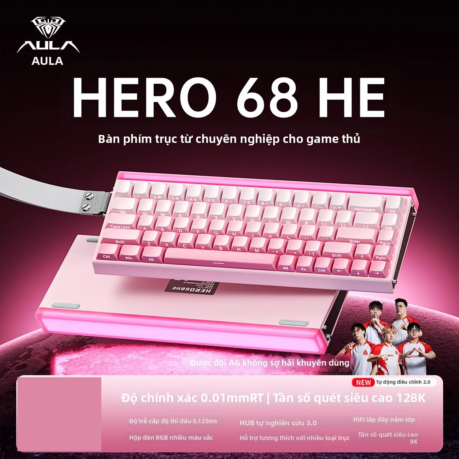 AULA Hero68he Bàn phím cơ Magnetic Switch 68 phím có dây RGB ánh sáng nền 0.01ms RT Hiệu suất cao cho Gaming FPS Esports
