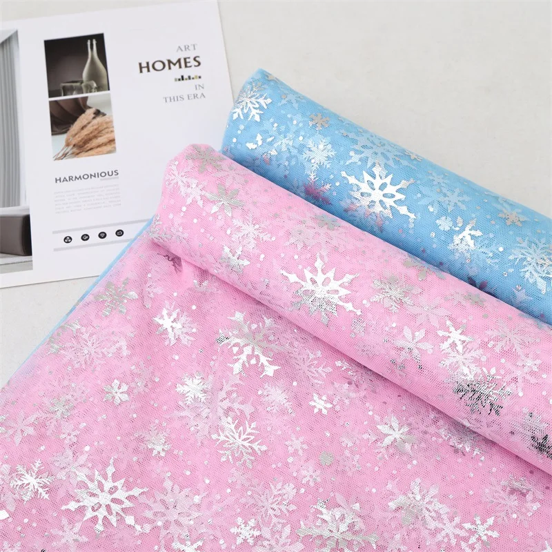 150cm Width 1meter/lot  Snowflake Printed Gauze Polyester Mesh Tulle Fabric DIY Sewing Tutu Wedding Birthday Party Supplies