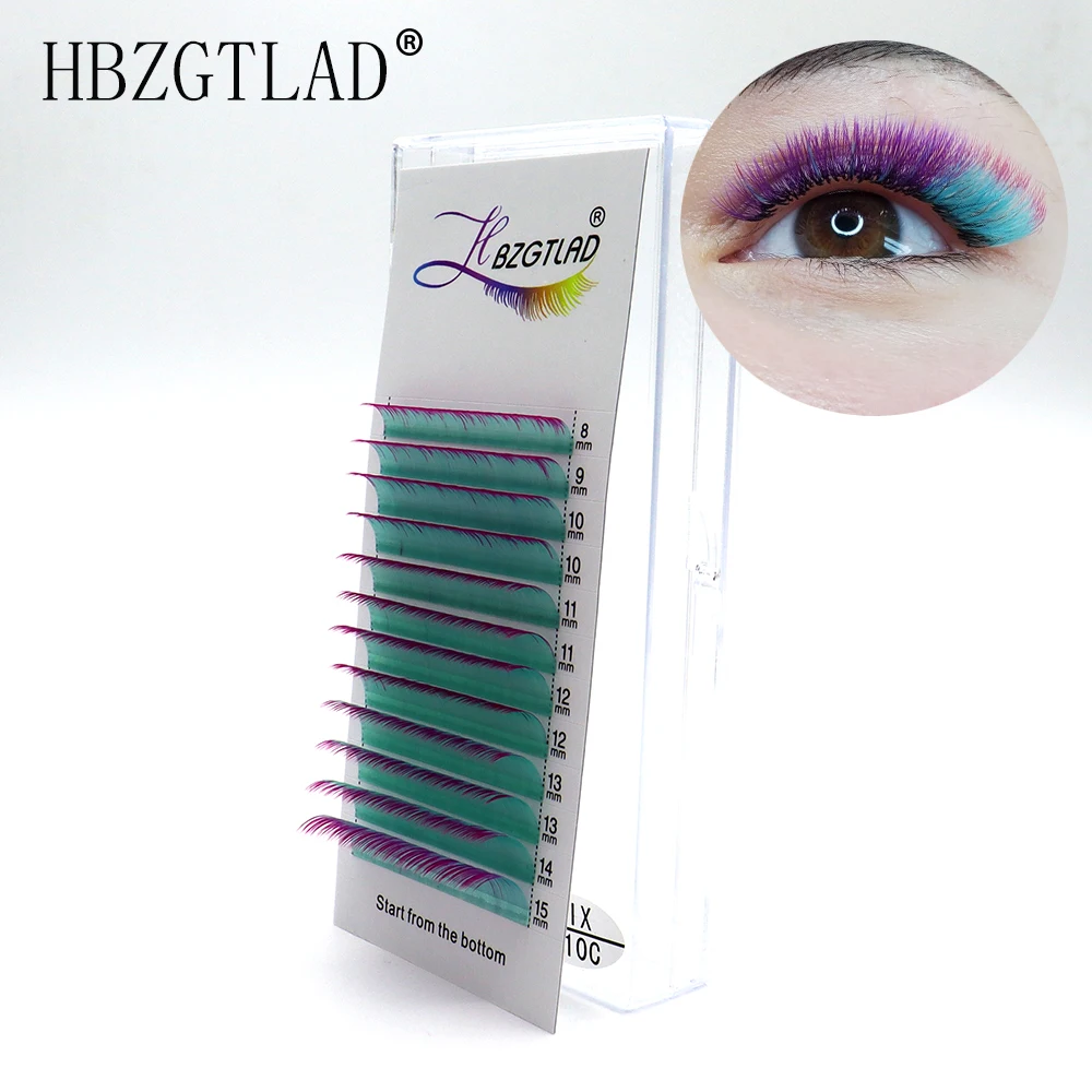 HBZGTLAD-extensiones de pestañas postizas de Color arcoíris, mezcla Individual de colores, visón Natural suave, maquillaje (mezcla de 8-15mm)