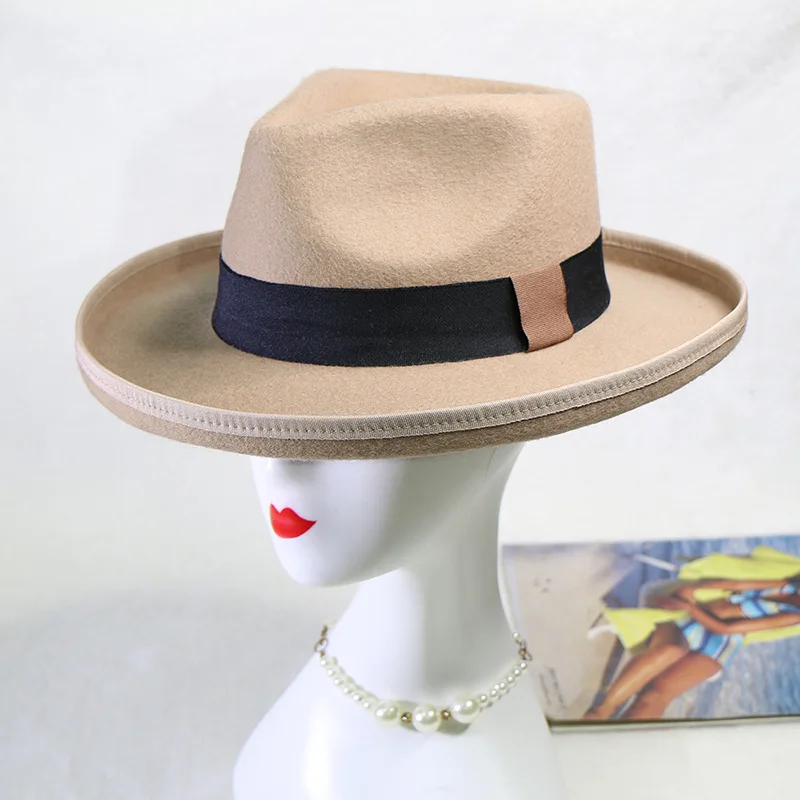 

Wool fedora hat 2023 New concave brim men's and women's fashionable hat Feather classic gentleman retro style wool jazz hat Шля