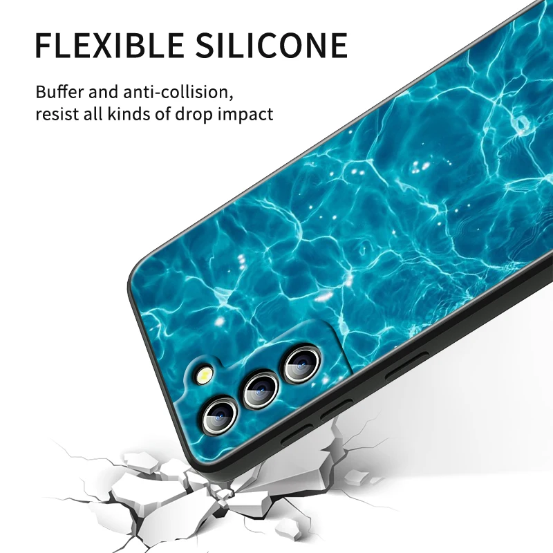 Red Blue Metal And Seawater For Samsung Galaxy S24 S23 S22 S21 S20 FE S10 S10E Plus Ultra Pro Lite 5G Black Soft Phone Case