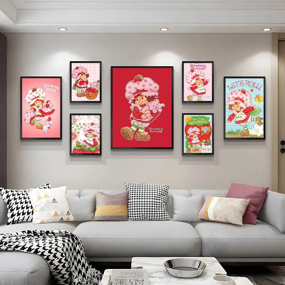 Cartoon Strawberry S-Shortcake cute Prints and Posters Waterproof Paper Sticker Coffee House Bar Posters Wall Stickers