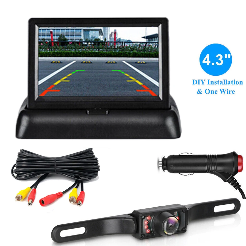 

Car Backup Monitor Camera Kit 4.3 inch Foldable Screen TFT LCD Vehicle Rear View Reverse Parking System Night Vision Camera