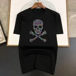 Black and White Shard Skull Print Summer High Quality T-shirt Men Women Cotton Short Sleeve Casual Tees Oversized Streetwear