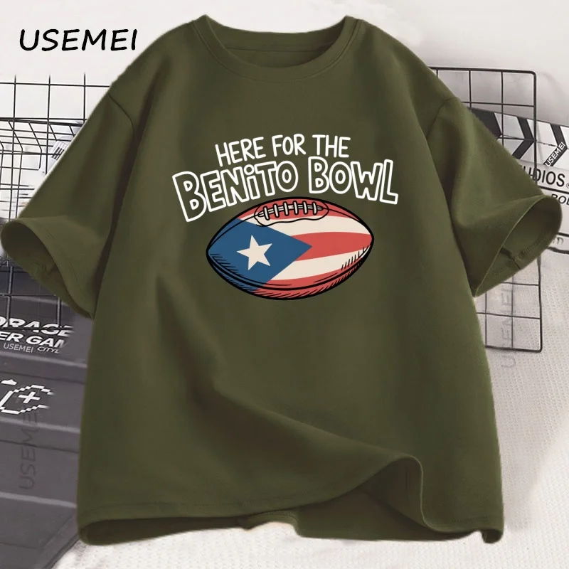 هنا من أجل The Benito Bowl تي شيرت كاجوال قطني بأكمام قصيرة تي شيرت بورتوريكو لكرة القدم نصف الوقت تي شيرت عالي الجودة