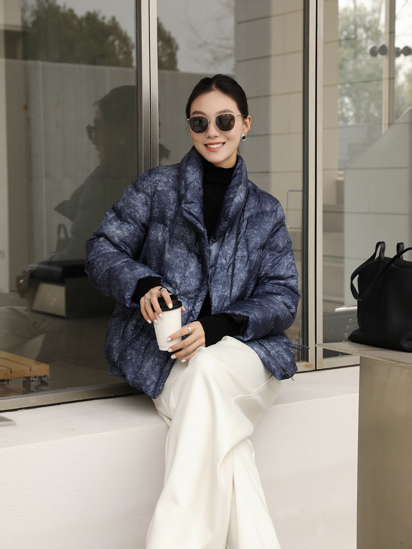 

New Chinese Sle Loose Fit Goose down Jaet Women's Casual Faion Printed Stand Collar ort Coat Winter Warm Zipper