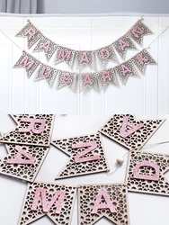 1Pc Pink Wooden Ramadan Muslim Decor Banner Pull Flag Ramadan Kareem Hanging Ornaments Wooden Ornaments Eid Mubarak Happy Gift