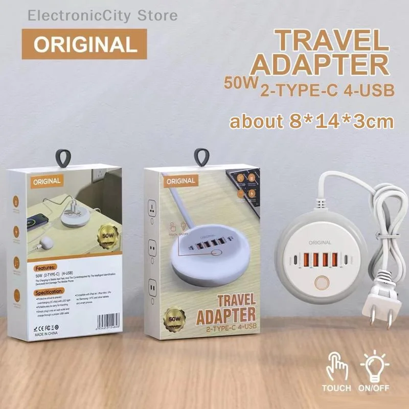 

Rapid Phone Charger with Multiple Ports, Type C PD, 50W USB, US Plug