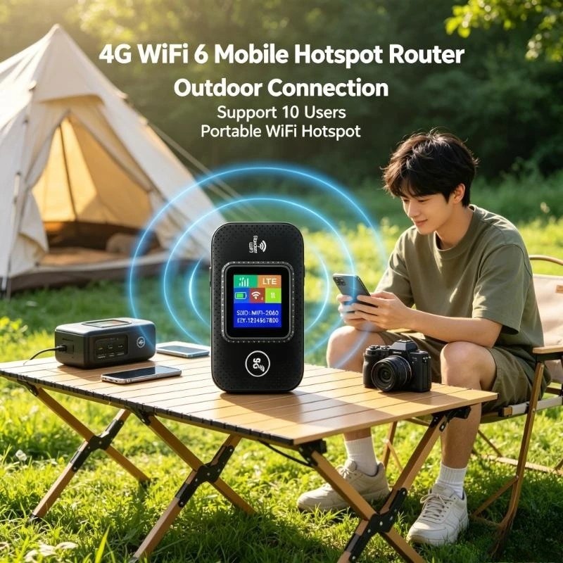 Roteador Hotspot Móvel 4G WiFi 6 Suporta 10 Usuários com Slot para Cartão SIM, Roteador Sem Fio Portátil para Casa e Viagens