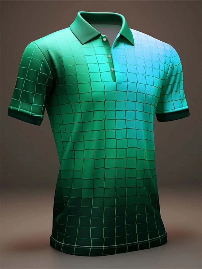 Men's Polo Shirt Lapel Polo Button Up Polos Golf Shirt Gradient Graphic Prints Geometry Turndown Black Wine Blue Green Outdoor