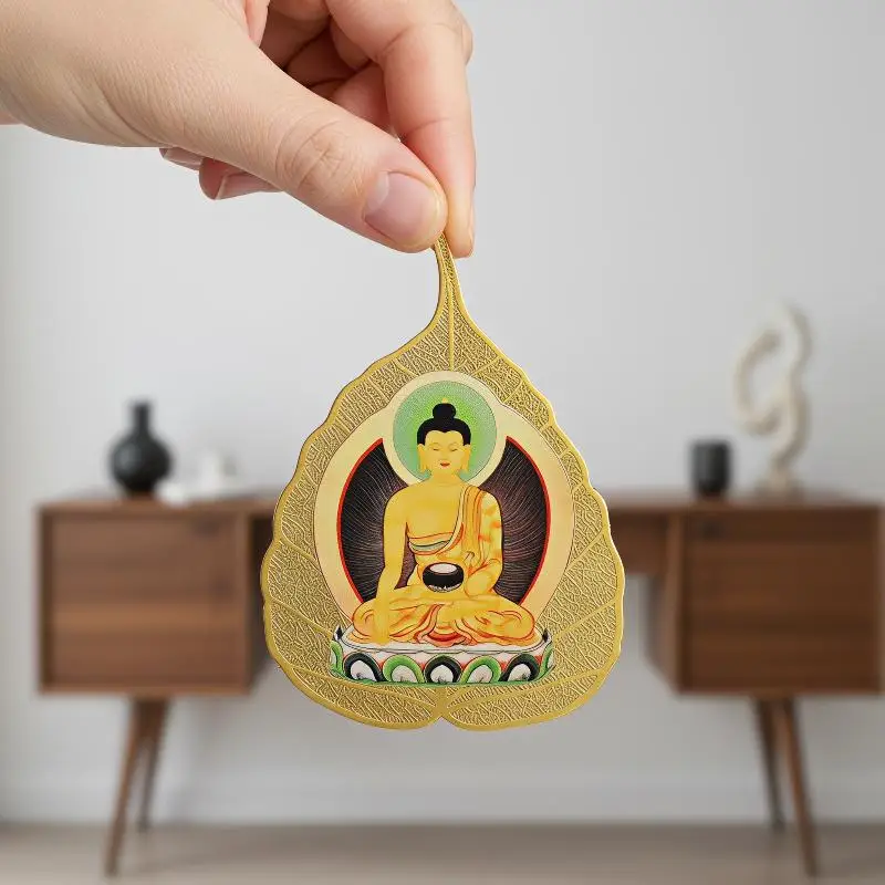 Chinese Culture Copper Bodhi Leaf Medicine Thangka Ornament Fine Craftsmanship For Home Altar Meditation Collection