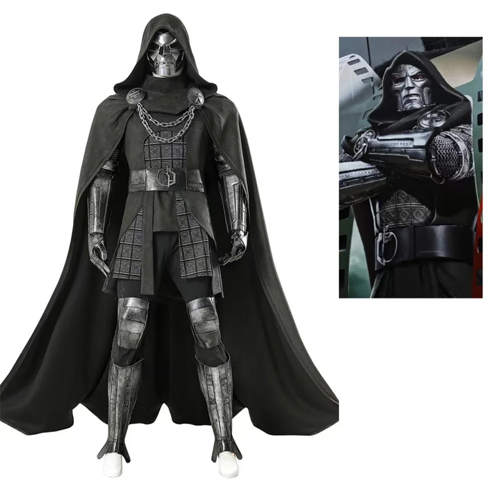 

Костюмы Доктора Doom для косплея, мужские топы, брюки с маской, плащ, полный комплект, наряды для вечеринки на Хэллоуин