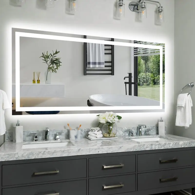 

60x28 Inch Frameless LED Smart Bathroom Mirror - Stylish & Functional Reflective Surface with Touch Control Lighting