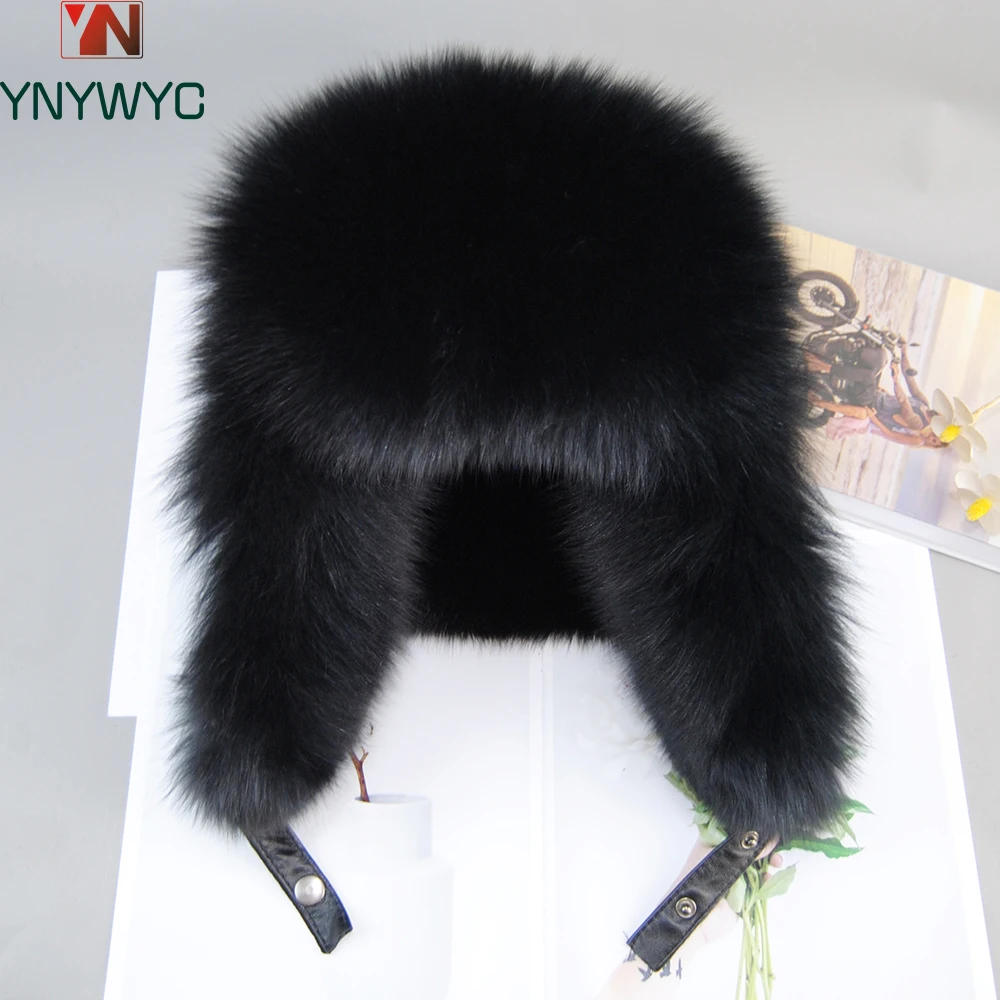 

2024 Casual Warm Soft Russia Men Real Fox Fur Bomber Caps New Winter Man Genuine Real Fox Fur Hat 100% Natural Real Leather Cap