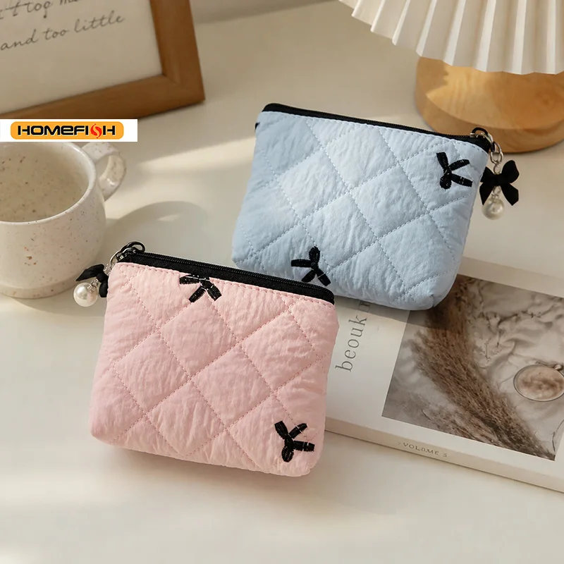 HOMEFISH Gesteppte Schleifen-Make-up-Tasche, Tragbare Reise-Tasche für Lippenstift, Kopfhörer, Kleine Gegenstände, Exquisite Handtasche – Detail 3