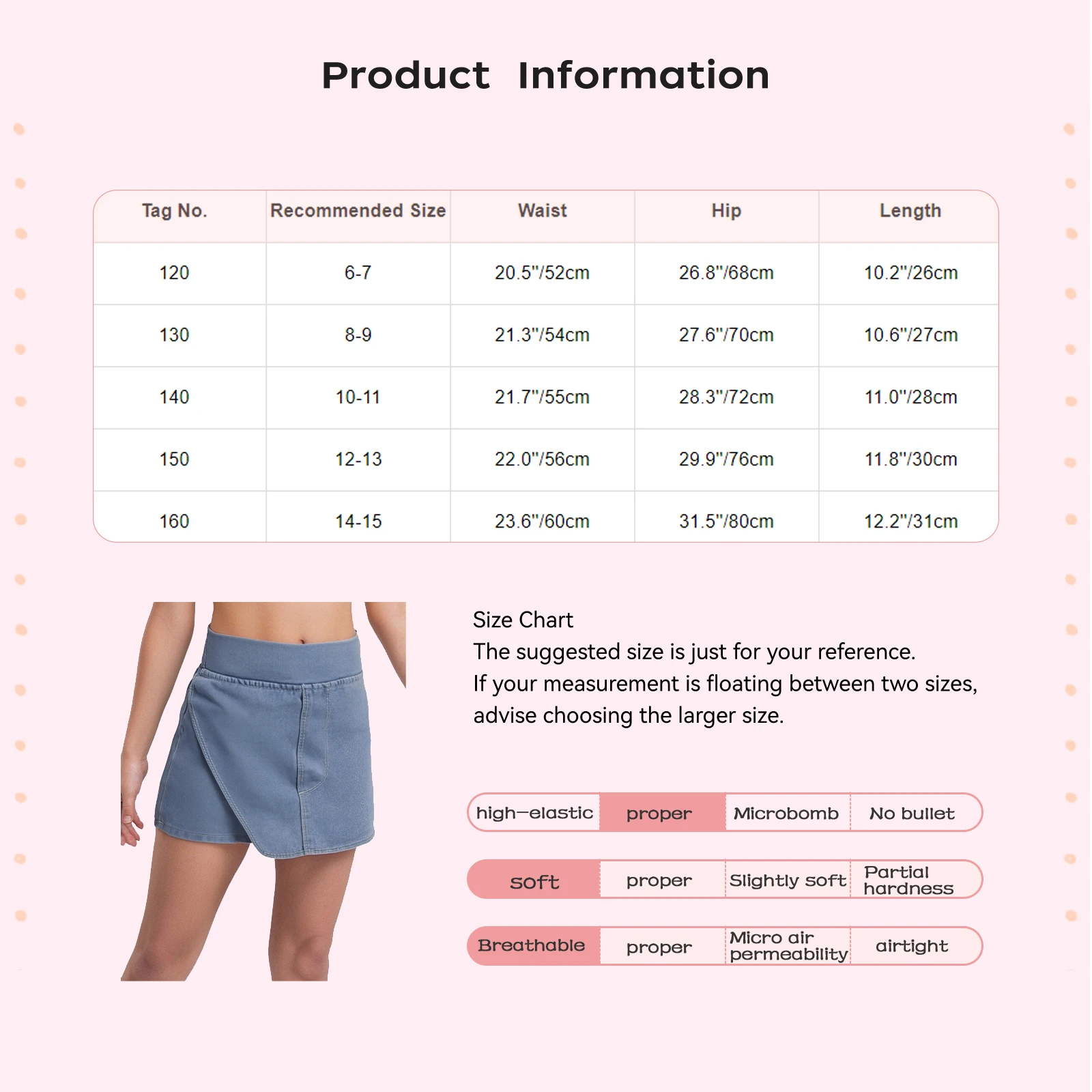 Kids Girls Jean Skirt Shorts Summer Soft Elastic Waistband Denim Skort with Pockets for Weekend Picnic Park Vacation Beachwear