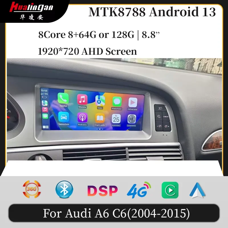 

Hualingan for Audi A6 C6 4F 2004-2011 Autoradio Android Stereo Car Multimedia Wireless Carplay GSP Wifi Bluetooth 4G Autoradio