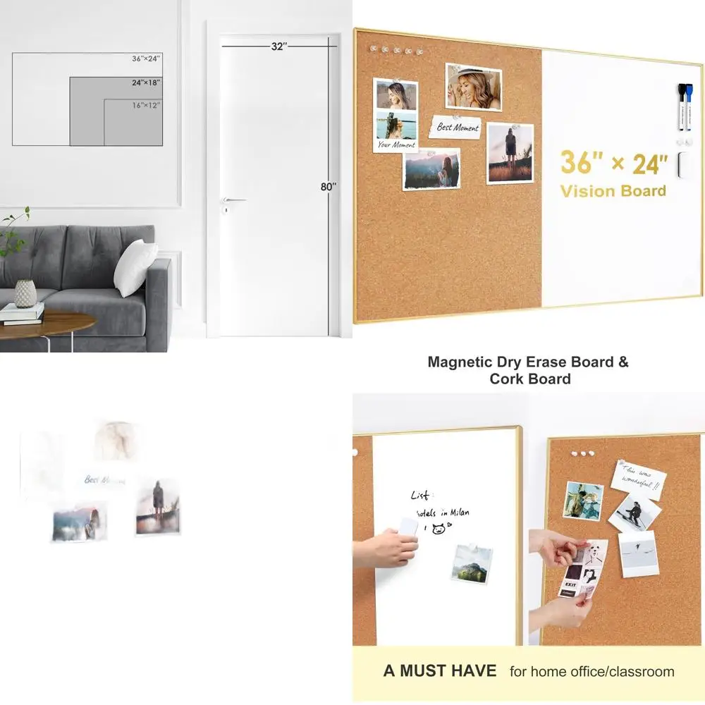 

Магнитно-маркерная доска и доска для заметок 36x24 дюйма в золотой раме: для дома, офиса, школы