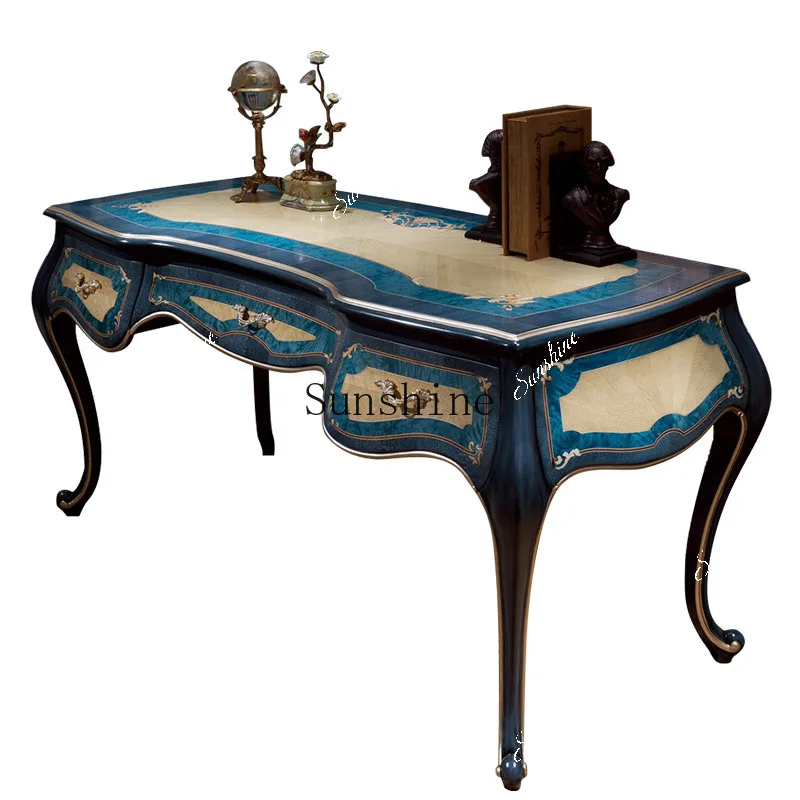 European solid wood desk villa computer desk luxury palace neoclassical office  FT