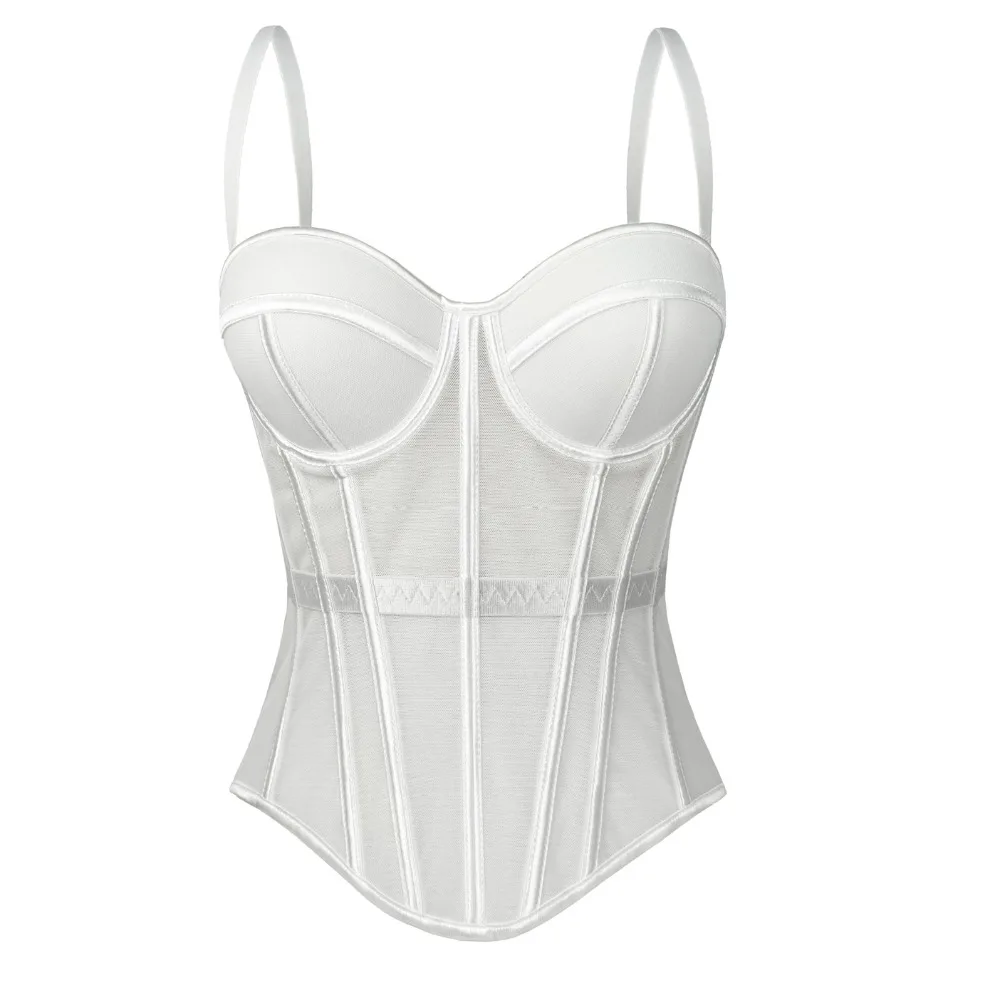 

Mesh Material Corset Top Breathable Sleeveless Design Bodices Waist Girdle Skinny Fit Spaghetti Strap Top Party Wear