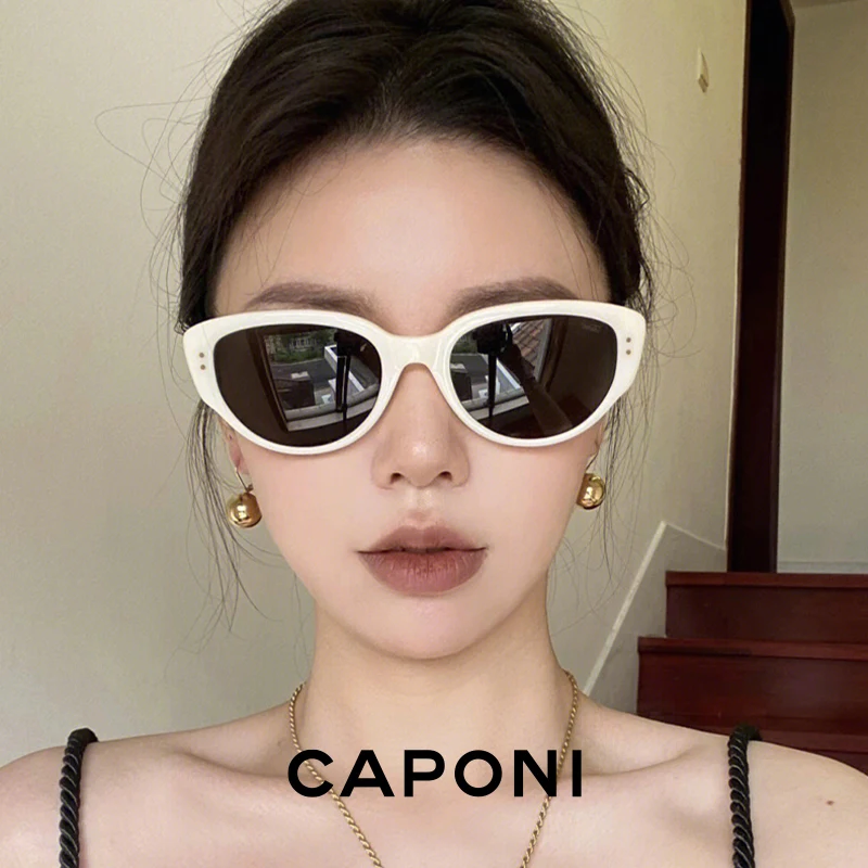 CAPONI Cat Eye Women Sunglasses Fashion Polarized Black Shades For Female UV400 Protect TR-90 Frame Trending Sun Glasses CP7563