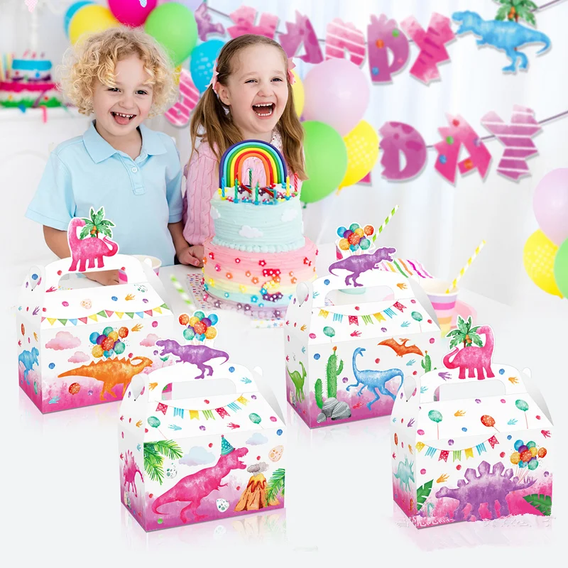 4/24Pcs Pink Dinosaur Candy Box Cake Gift Bags For Kids Dino Theme Party Baby Shower Decoration Favor Supplies view 3