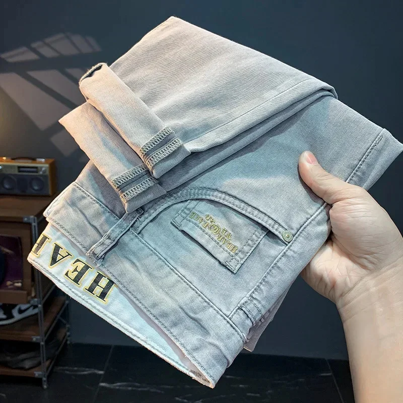 

Summer thin jeans for men2026new vintage trendy printed slim-fitting small straight pants casual men's trousers