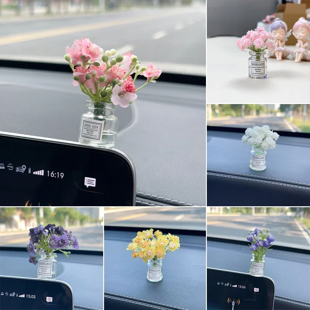 

Mini Car Decoration Ornaments Babysbreath Jasmine Vase Glass Vase Micro Landscape Rabbit Car Interior Decoration Console