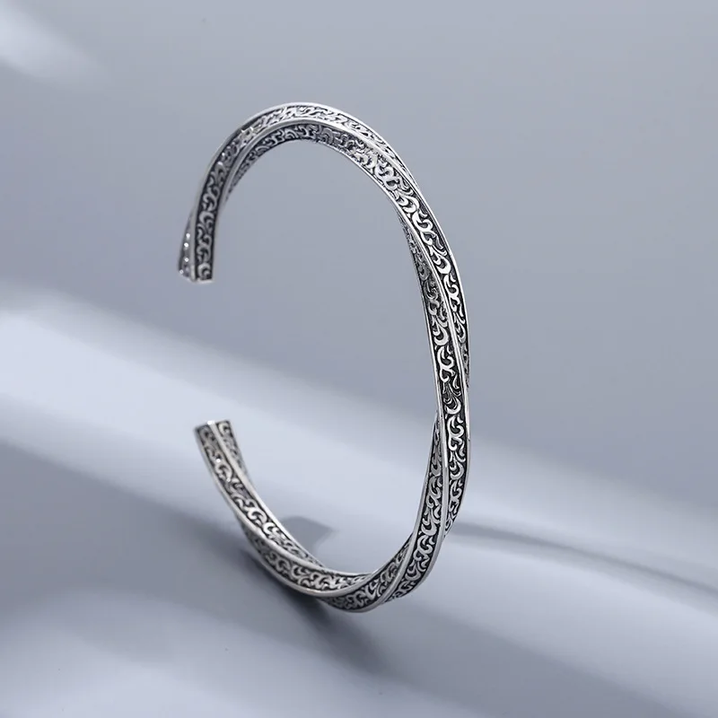BOCAI S925 Sterling Silver Charms Bracelets for Men Antique Eternal Rattan Pattern Mobius Twists Bangle Fine Choice Jewelry
