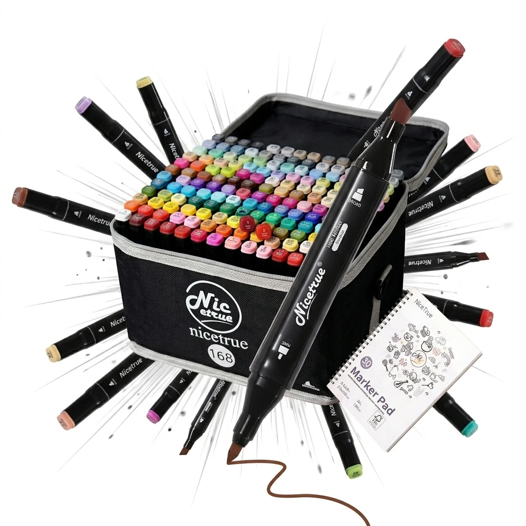 

Nicetrue Double Tip Drawing Markers Alcohol-based Soft Juicy Flow Smooth Best for Doodling For Kids Beginners Art Pad Gift Set
