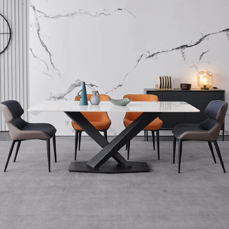 Minimalist rock board dining table rectangular small unit Nordic internet celebrity creative dining table and chair combination