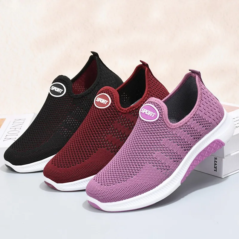 Women's Breathable Slip-On Platform Sneakers Lightweight Soft sole Knit Mesh walking Shoes for woman Outdoor Women's Sneakers