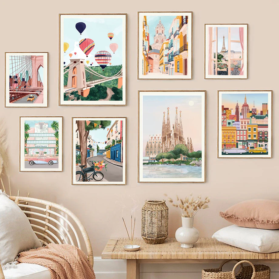 Beauty Shopping  Hot Air Balloon Beautiful View From The Window Fashion Wall Art Canvas Painting Nordic Poster Room Decor