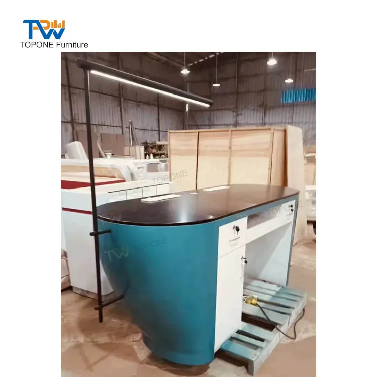 Mesa de recepção de superfície sólida de formato oval personalizada
