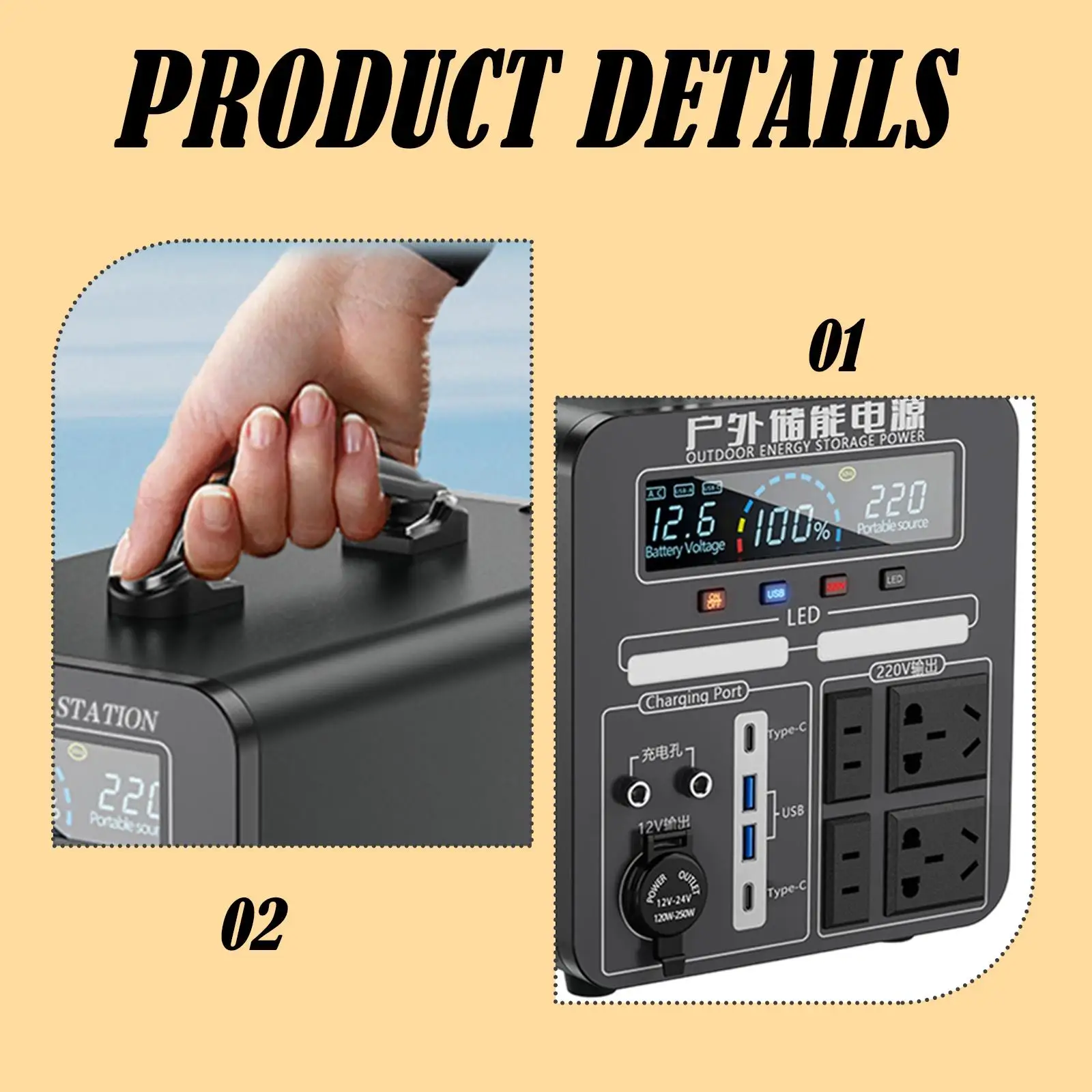 

Блок питания 1200 Вт с интеллектуальным дисплеем, резервный источник энергии, накопитель энергии