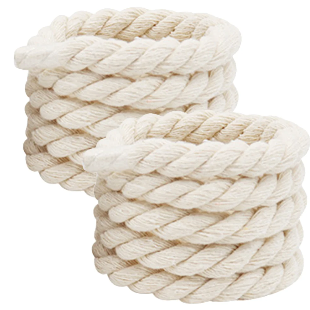 2 Pcs Hand-woven Rope Thickened 1cm Round Solid Color Three-strand Cotton Shoelace Decoration ( 120cm)