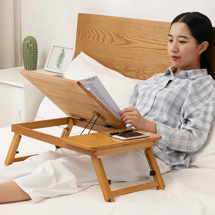 Folding Lazy Man's Computer Desk in Bed with High Multi-function Notebook Writing Desk Dining Nanzhu