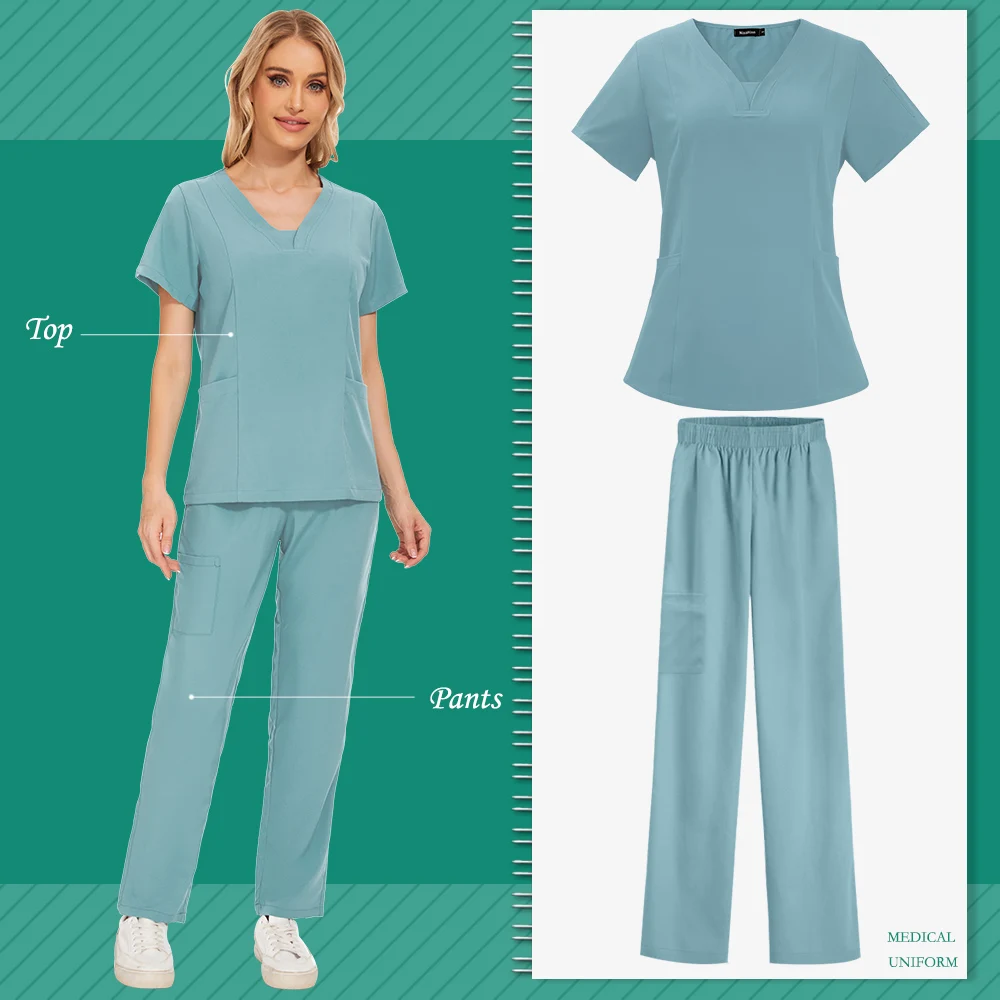 Klinische Uniform Mode Scrubs Anzug Uniform Krankenhaus Scrub Jogger Medizinische Kleidung Arzt Pflege Uniform Scrubs für Frauen Set – Detail 16
