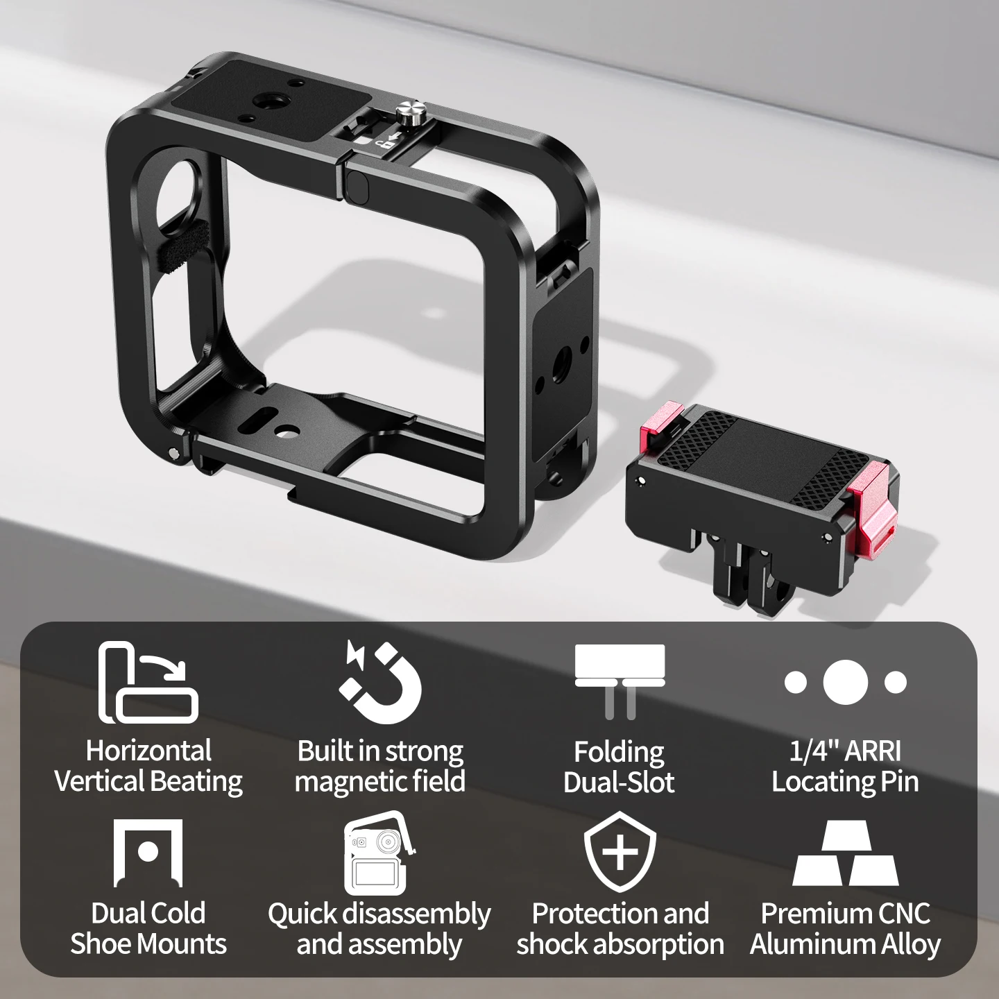 Doppelseitiger Magnetkäfig für DJI Osmo Nano Action-Kamera, Vollschutzrahmen, Cold Shoe, 1/4-Zoll-Stativ, Selfie-Stick-Erweiterung – Detail 2