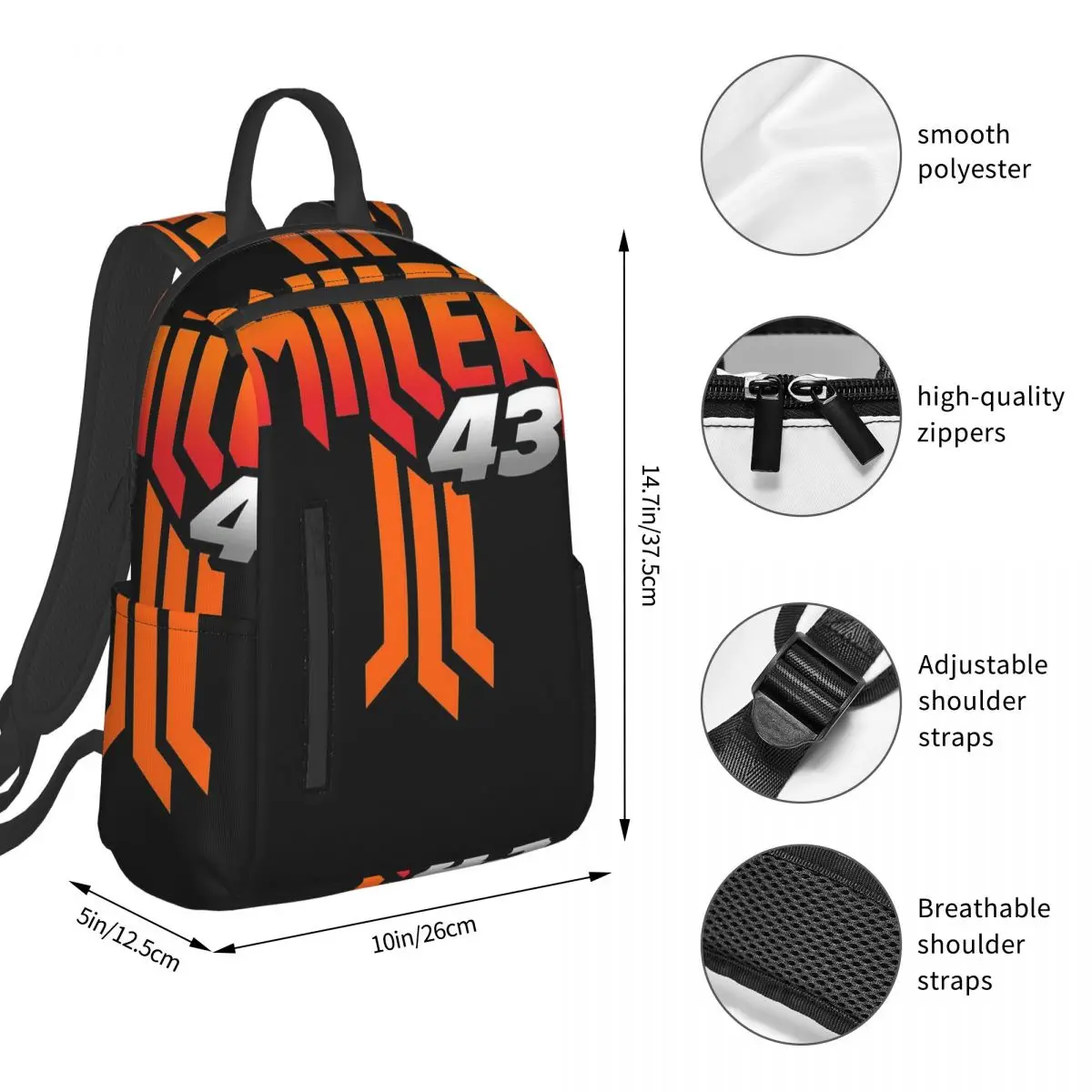 Jack Miller Number 43 (13) Backpack Student BookBag Boys Girls School Bag Laptop Shoulder Bags Men Women