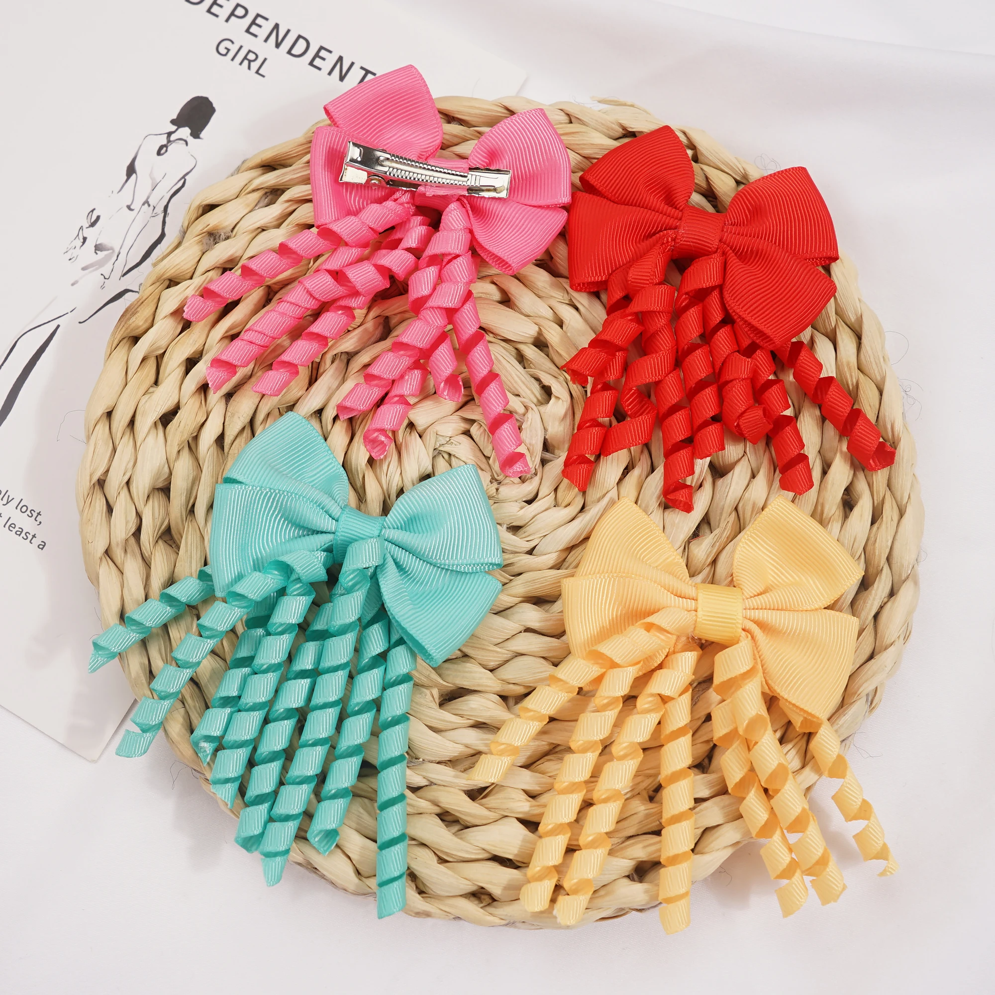 20pcs Baby Girls Hair clips with Bows 3 Inch Grosgrain Ribbon Curly Korker Hair Bows Elastic Hair clips